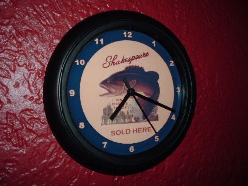 Shakespeare Fishing Reel Rod Creel Lures Bait Shop Man Cave Wall Clock Sign