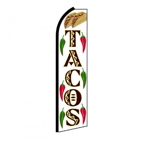 Tacos 15&#039; FLUTTER FEATHER SWOOPER FLAG WHITE BANNER MADE IN USA