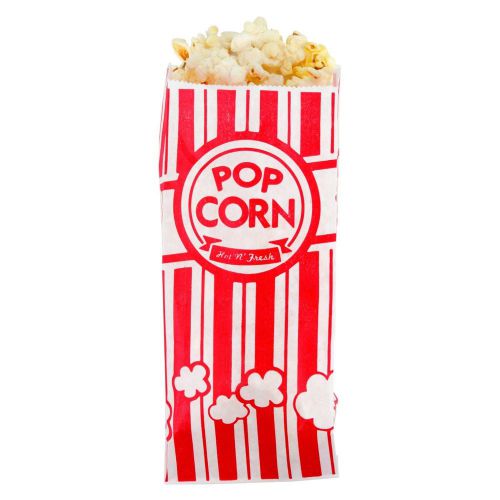 New Carnival King Paper Popcorn Bags 1 Ounce Pack of 100 Red and White