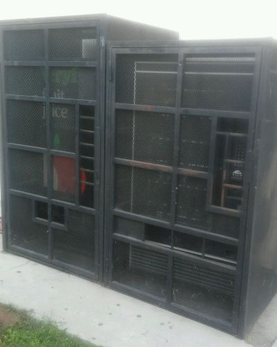 2 used vending machines--one soda(working),one snack(not working) &amp;metal cages