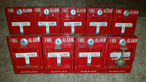 Huge lot of nine (9) vintage simplex 4251 pull stations/fire alarms single actio for sale