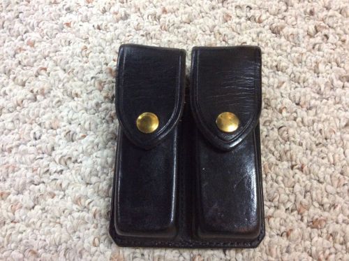 DON HUME BLACK LEATHER DOUBLE STACK, DOUBLE MAGAZINE POUCH