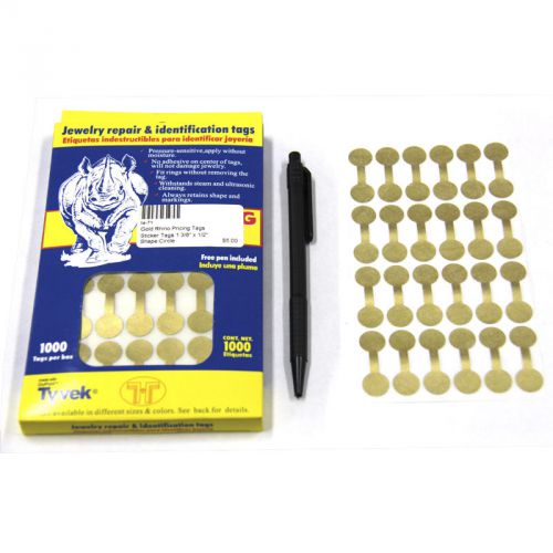 Round Gold Tone Sticker Rhino Pricing Jewelry Tags 1000 Pcs 1.375&#034; x 0.50&#034;