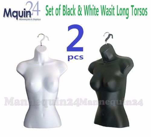 SET of BLACK &amp; WHITE FEMALE TORSO MANNEQUIN FORMS w/HANGERS CLOTHING DISPLAY