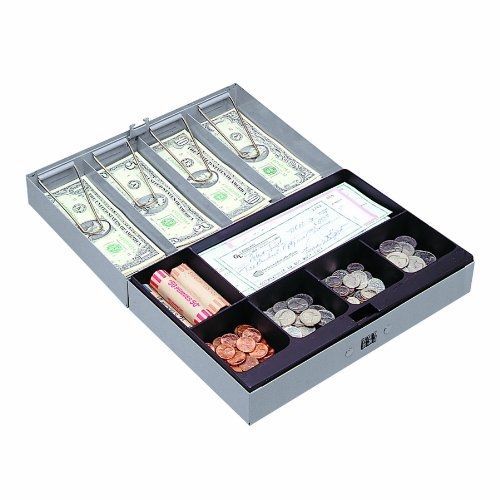 Sparco Combination Lock Cash Box, Steel, 11-1/2 x 7-3/4 x 3-1/4 Inches, Gray
