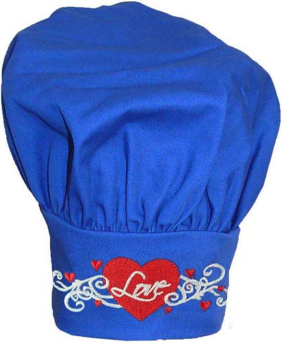 Love &amp; Heart Swirls Chef Hat Adjustable Wedding Mother&#039;s Day Monogram Blue Avail