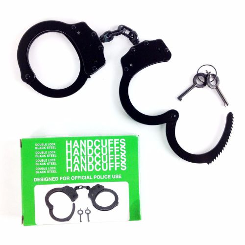 HANDCUFFS DESIGNED FOR OFFICIAL POLICE USE, DOUBLE LOCK BLACK STEEL, TAIWAN MADE