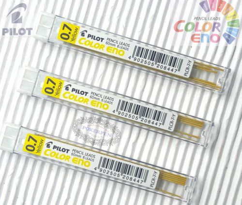 3xTube-PLCR-7-R-Pilot-color-eno-Mechanical-pencil-lead 0.7X 60mm YELLOW colour