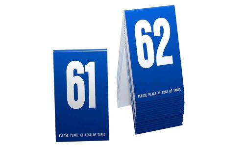 Plastic Table Numbers 61-80 - Blue w/ white number, Tent style, Free shipping