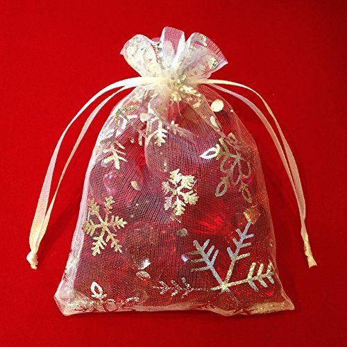 50 Organza Gift Bags Sheer Organza Pouches with High Quality Print White with 6