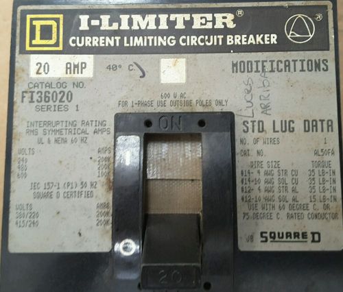 SQUARE D I-LIMITER CIRCUIT BREAKER FI36020 SERIES 1