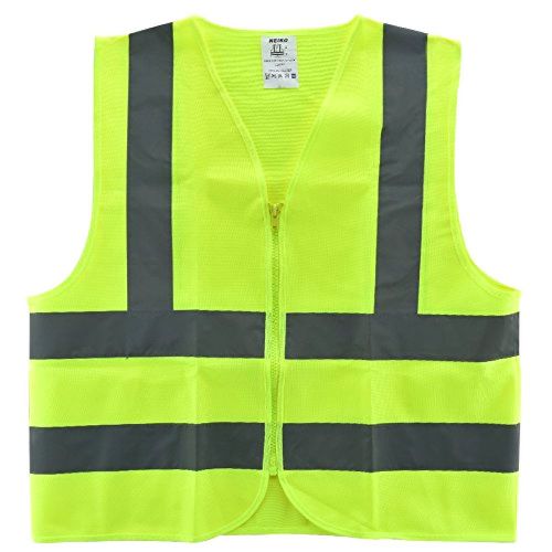 Neiko High Visibility Neon Yellow Zipper Front Safety Vest with Reflective Strip