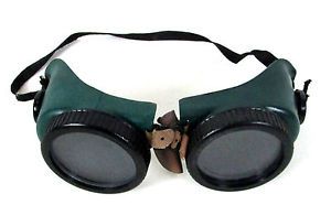 Vintage Hunter Green Steampunk Welding Goggles w/ Leather Nose Piece