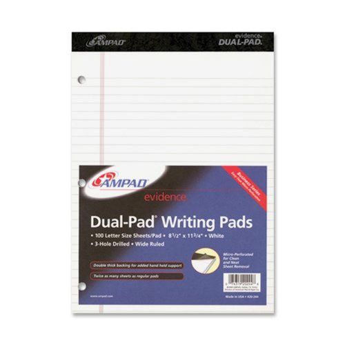 Ampad Evidence Dual Ruled Pad Letter/Wide Rule 8.5 x 11.75 Inches White 100 S...