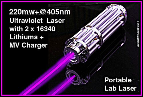 TRUE Ultraviolet 405nm UV Focusing Laser &lt;210mw w/MV charger +2x16340 Rechg+case
