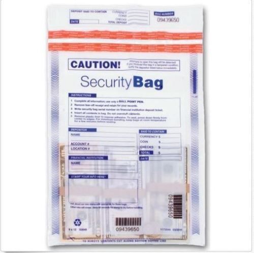 Cash/Coin Deposit Bags 9&#034; x 12&#034;  Clear Single Pocket   100 Bags Security