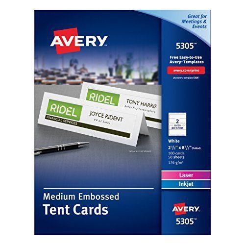 Avery Laser &amp; Ink Jet 2 1/2 x 8 1/2 Inch White Tent Cards 100 Count (5305)