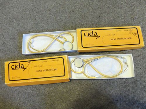 Vintage CIDA C500 Medical Light Weight Nurses Stethoscopes in Box Gold Lot of 2