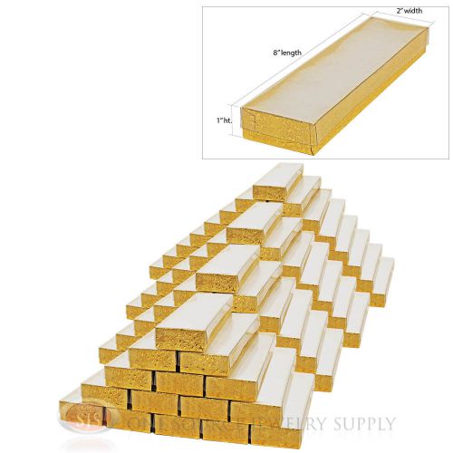 100 gold foil view top cotton filled gift boxes 8&#034; x 2&#034; jewelry bracelet box for sale