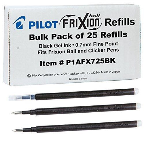 Pilot Frixion Pen Refills P1afx725bk, Bulk Pack of 25, 0.7mm Fine, Black Gel Ink
