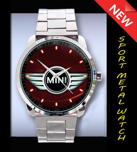 Mini Cooper Red Luxury Vehicle Logo On Sport Metal Watch