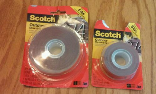 Scotch outdoor mounting tape 5 lbs 1&#034; x 60&#034;,1&#034; x 175&#034; weather resistant lot of 2 for sale
