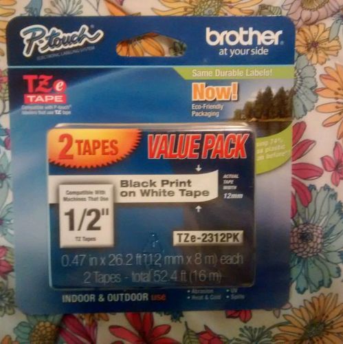 Brother TZe-231-2PK Black on White P-touch Tape Twin Pack, Genuine TZe2312PK