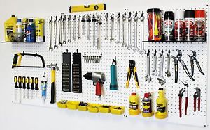 Wallpeg pro kit - pegboard shelves, plastic bins, locking peg hooks tool storage for sale