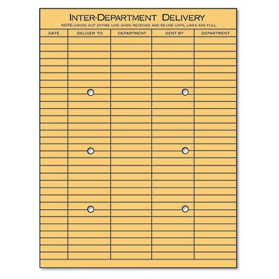 Light Brown Kraft String &amp; Button Interoffice Envelope, 10 x 13, 100/Box