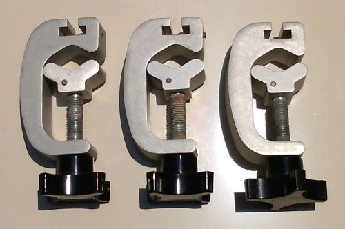 Three aluminum universal c clamps for pole stand for sale