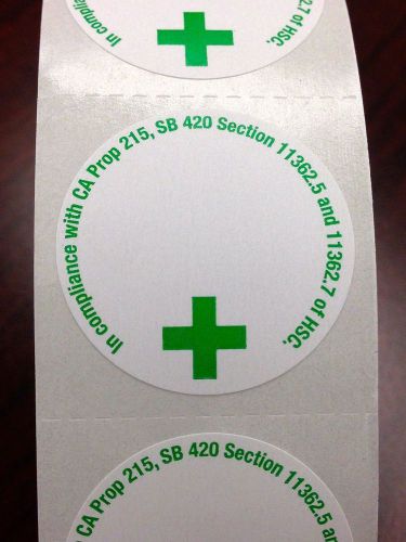 Green Cross 1 Inch Round Medical Marijuana 300 Roll California State Labels