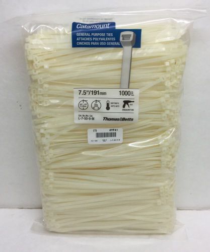 1000 pcs 7.5&#034; white cable wire ties 50 lbs zip nylon thomas &amp; betts for sale