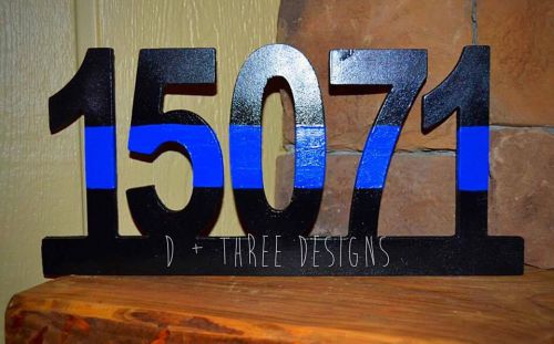 5 Number Police Thin Blue Line Wooden Badge Number Custom Police Decor/Gift