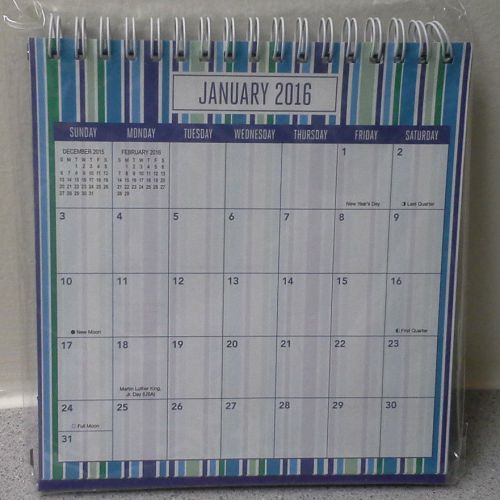 2016 desk calendar with stand-(purple/blue striped)-new for sale