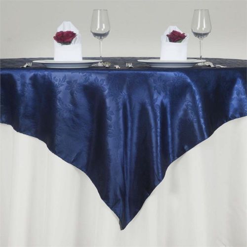 72&#034; x 72&#034; NAVY BLUE Adoringly Adorned Satin Lily Tablecloth Overlays