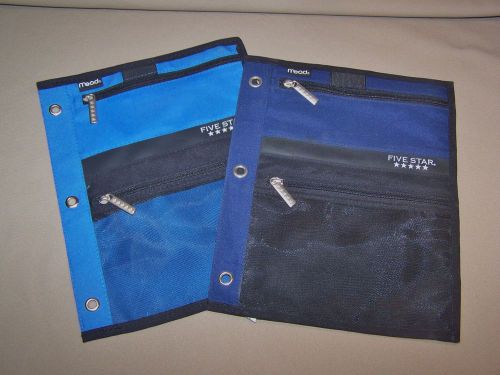 Lot of 2 Mead Five Star Pen Pencil Case for 3 Ring Binder Zippered Pocket Pouch