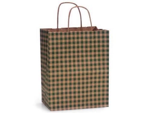 50 Med Hunter Green Gingham Shopping Gift Bags Wholesale Packaging Christmas