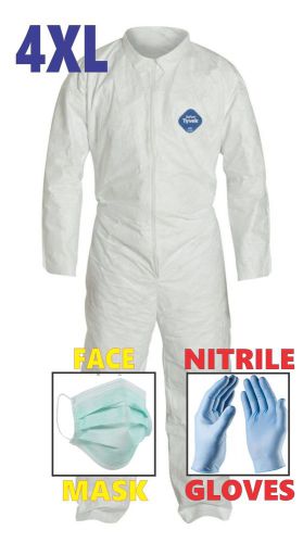 XXXXL Tyvek Protective Suit Chemical Nitrile Gloves &amp; Face Mask Hazmat Clean-Up