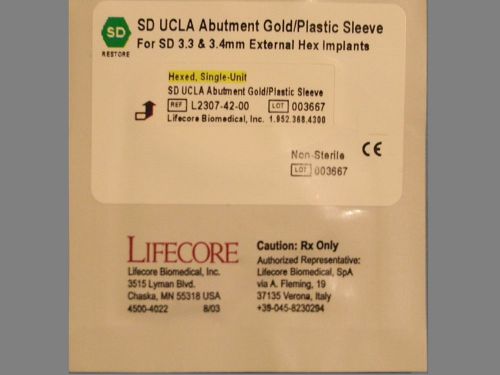 Gold UCLA SD Hexed Lifecore Keystone Restore External Hex Implant Abutment