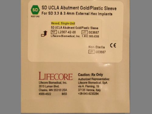 Gold UCLA SD Hexed Lifecore Keystone Restore External Hex Implant Abutment