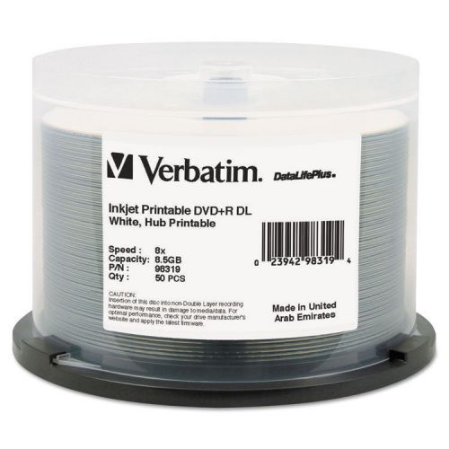 Verbatim Dvd+r Dual Layer Recordable Disc, 8.5gb, 8x, Printable, Spindle, 50/pk