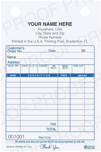 REGISTER FORMS - RECEIPTS - INVOICES -  GS-201 (4 x 6 size)