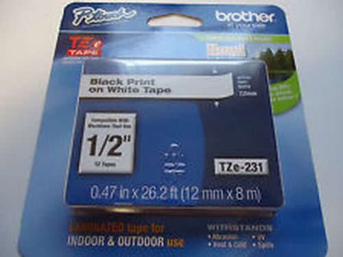 Brother P-touch TZ-231 Label Maker Tape Black on White TZ231 1/2&#034; (12mm x 8MM)