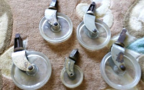 Set of 4 Vtg Caster Wheels 3 inch  Clear Plastic Gold  Mid Century Atomic 1 1/2