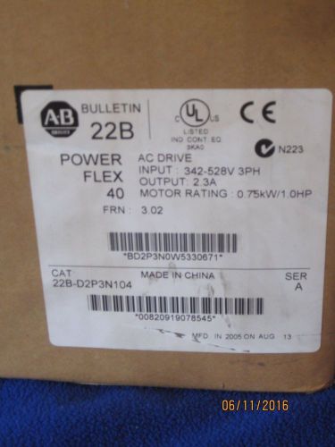 ALLEN BRADLEY POWERFLEX 40 22B-D2P3N104 SER. A AC DRIVE *NEW IN A BOX*