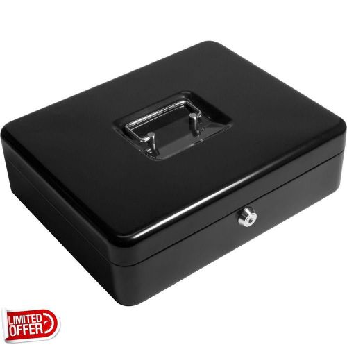 Sale barska cb11790 12 inch cash box &amp; coin tray safe w/ key lock, black for sale