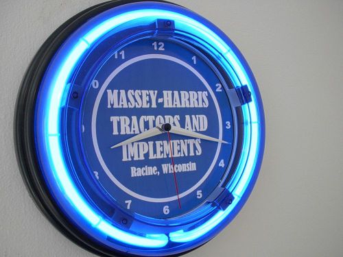 Massey Harris Farm Tractor Barn Garage Man Cave Neon Advertising Wall Clock Sign