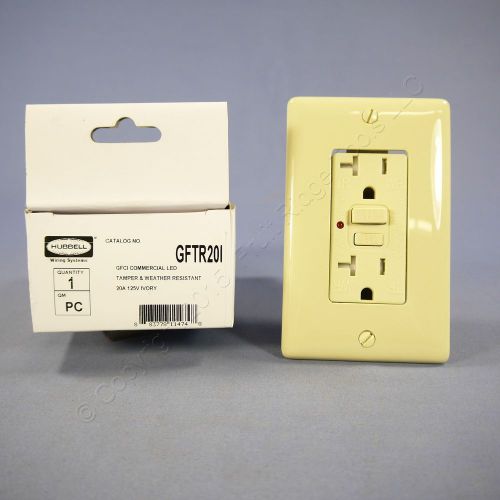 New Hubbell Ivory Commercial Tamper Resistant GFCI Receptacle Outlet 20A GFTR20I