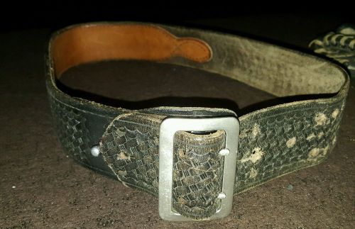 Police basketweave tex shoemaker n40 duty belt handcuffs flashlight key 11 piece for sale