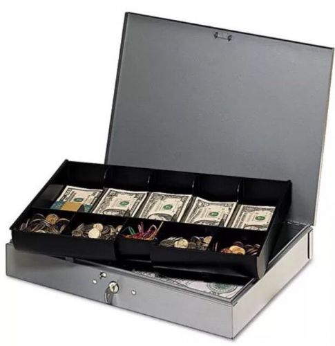 Mmf industries 2215cbtgy steel cash box with 10 compartments, key lock, gray for sale